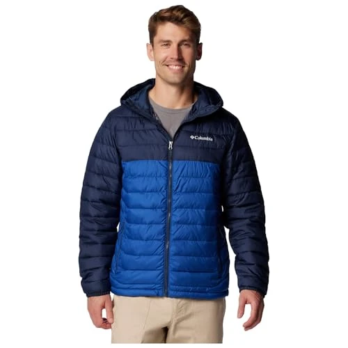Columbia Powder Lite 2 - Chaqueta con capucha para hombre, azul montaña/azul marino universitario, talla XXL
