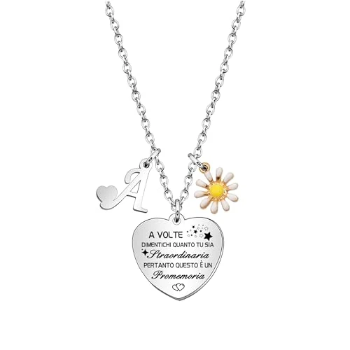 Hcvone Inicial Margarita Collar Para Mujeres Niñas Recordatorio Regalos Amistad Hija Cumpleaños Motivacionales Regalos Ajustables Colgante Letra Color Plata Collar Joyería, 2.5cm, Acero inoxidable, No