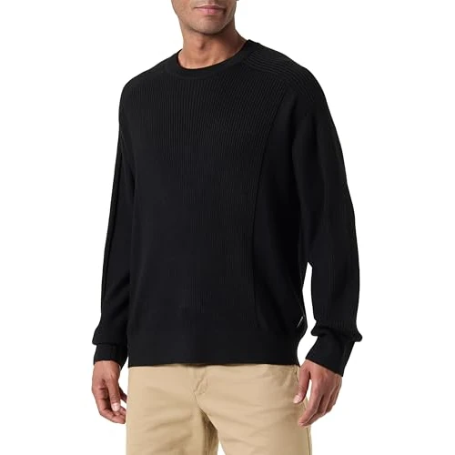 Armani Exchange Pull en Jersey The Grid, Durable, côtelé et inversé pour Homme, Noir, L