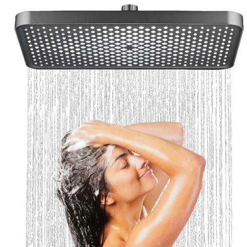 Offerta a tempo: JINYOMFLY Soffione Doccia Rettangolare 32CM, Soffione per Doccia Pioggia, Soffione Doccia Moderni Universale Girevole a 360 °, Soffione Doccia Alta Pressione con Getti in Silicone Anticalcare (Nero) - 45% da 21.99 € a 11.99 €