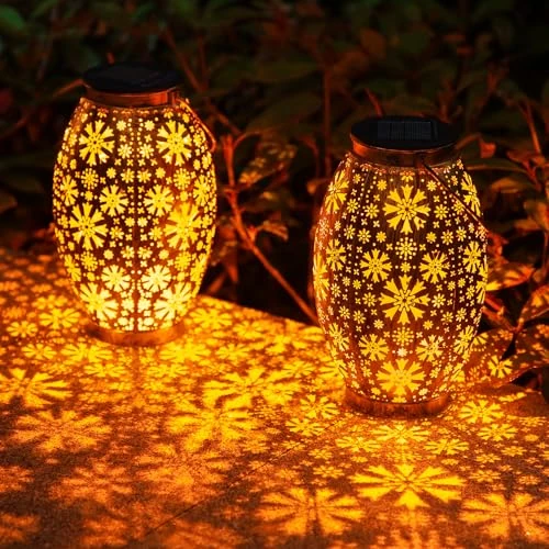 OxyLED Solar Lantern for Outside, Garden Ornaments Outdoor 2 Pack Auto On/Off Hanging Garden Lanterns Solar Lights Outdoor Decorative Landscape for Patio Table Fence