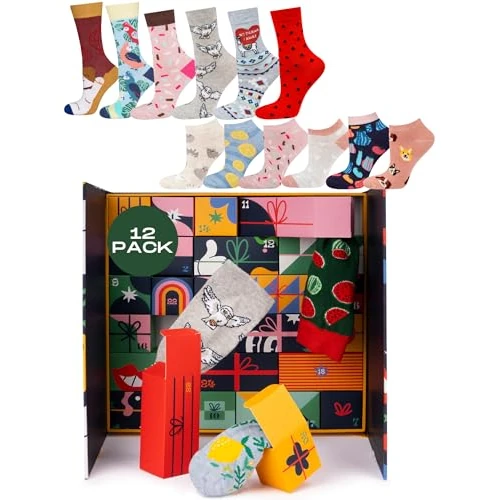 Offre limitee: soxo Calendrier de l'Avent Chaussettes Femme Homme Sac Coffret Cadeaux Dans Une Boîte Cadeau 35-40 Multicolore Femmes 12 Paires de 42.99 EUR a 31.99 EUR (economie 26%)