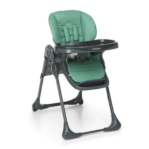 Foppapedretti Gourmand Highchair, Children from 6 Months to 3 Years (up to 15 kg), Lightweight and Compact, Soft Removable and Washable Padding, Multi-Position Recline, Storage Basket, Green