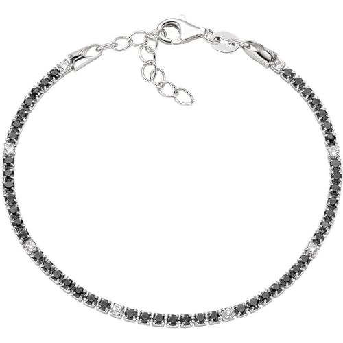 AMEN Biżuteria, Bransoletka Tenis Dwa Kolory, Bransoletka Damska Srebro 925, Rodowany z Cyrkonia Czarny i Biały Prezent Damski, LABEL_SREBRNY_925