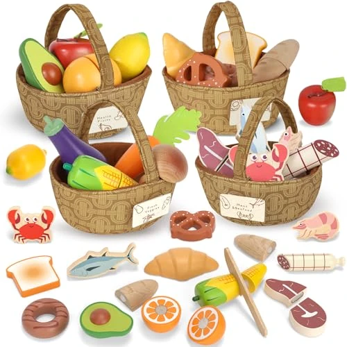 Oferta ograniczona: Lehoo Castle Drewniane Jedzenie do Zabawy, Akcesoria Kuchenne, 4 Grupy Żywności, Zabawki Montessori dla Małych Dzieci 3-5 Lat, Zabawki do Krojenia Owoców z 128.07 EUR na 128.07 EUR (znizka 0%)
