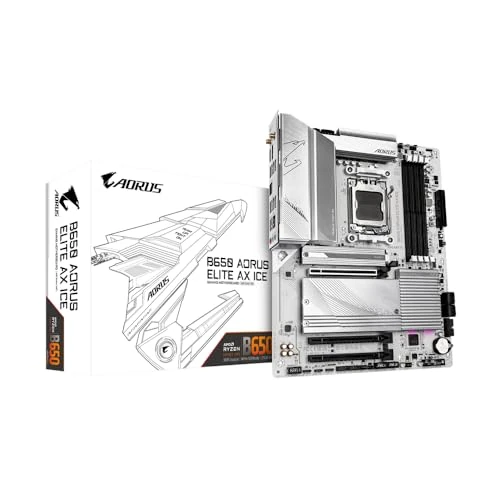 GIGABYTE B650 AORUS ELITE AX ICE Carte mère - Compatible avec les processeurs AMD Ryzen 9000, VRM numérique 12+2+2 phases, jusqu'à 8000 MHz DDR5 (OC), 1xPCIe 5.0 + 2xPCIe 4.0 M.2, Wi-Fi 6E, LAN 2.5GbE