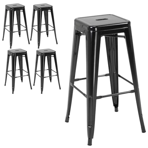 Offerta a tempo: HOMCOM Set 4 Sgabelli Bar Impilabili con Poggiapiedi, Sgabelli Cucina Alti in Metallo, Sedie Bar Alte Stile Industriale per Penisola, Cucina, Sala da pranzo, 43x43x76 cm, Nero - 0.00% da 172.95 € a 172.95 €