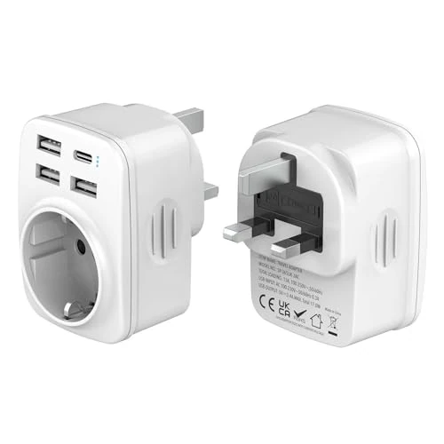 Limitiertes Angebot: Hoppac UK-Adapter Steckdose,Adapter England Deutschland Stecker,5 in 1 England Steckdosenadapter, Mit 3 USB A und 1 USB C,Reiseadapter Typ G für UK,Irland,Dubai,Malediven von 12.99 EUR auf 12.99 EUR (Spare 0%)