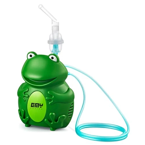 E.M.Y. Design Mister Froggy - Aerosol para niños y adultos, equipado con un potente compresor para un tratamiento rápido. Dos máscaras ergonómicas y juego completo de accesorios incluidos. Para todas