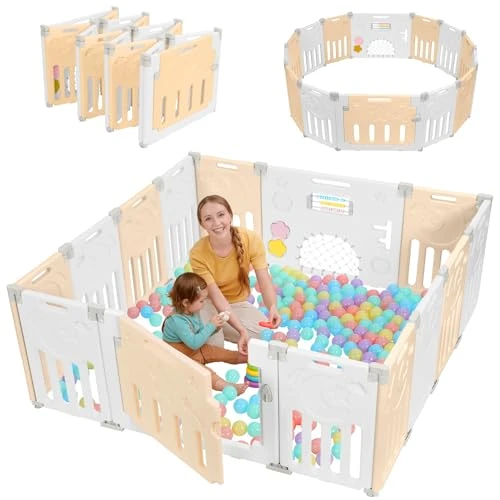 Offerta a tempo: Dripex Box Bambini 150×150 cm, Recinto per Bambini Pieghevole, Box Neonato in Forma Adattabile, Recinto Neonato in Plastica, Giallo - 5% da 114.02 € a 108.31 €