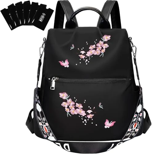 Eshow Women's Backpack Nylon Shoulder Bag Small Casual Backpacks for Women antitheft Multi-Function School Daily Girls Black