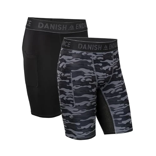 Zeitlich begrenztes Angebot: DANISH ENDURANCE Kompressions Shorts Herren, Kurz, 2er Pack, Mehrfarbig (1x Schwarz, 1x Grau Camo), 2XL von 32.95 € auf 29.95 € (9% Rabatt)