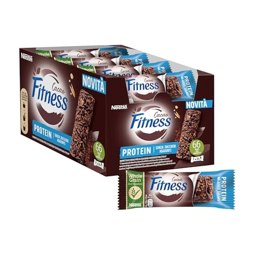FITNESS Protein Cacao Barrette Cereali Integrali al Cacao, 24 Barrette da 20g (480g)