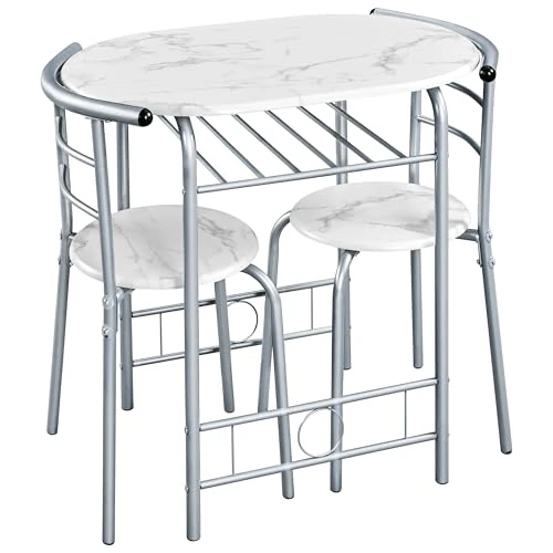 Offerta a tempo: Yaheetech Set Mobili da Bar Tavolo e 2 Sedie Sala da Pranzo Cucina Piccoli Spazi Salvaspazio Balcone per 2 Persone in Legno e Metallo Sedia Portata 136 kg Bianco - 11% da 72.99 € a 64.99 €