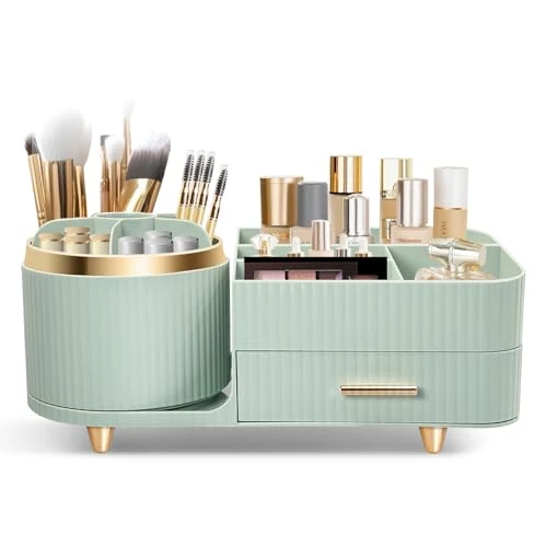 Offre limitée : Cinnani Organiseur de maquillage multifonction rotatif à 360°, organiseur de beauté pour coiffeuse, salle de bain et chambre à coucher, avec petit tiroir multifonctionnel (Vert) de 21.99 € à 21.99 € (0.00% de remise)
