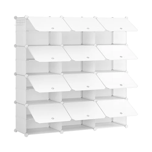 Offre limitée : HOOBRO Étagère à Chaussures avec 12 Compartiments, Boîte à Chaussures, Étagère Modulable en Plastique, Compartiment de 40 x 30 x 30 cm, avec Porte, Blanc EWT38SC01G1 de 59.99 € à 59.99 € (0.00% de remise)