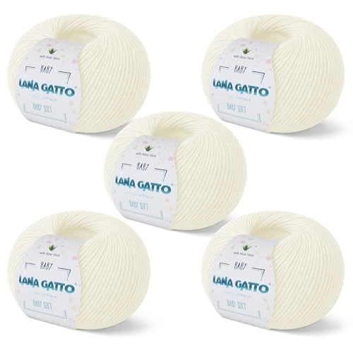 Gomitoli per lavoro a maglia e uncinetto, 100% Pura Lana Vergine Merino Extrafine by Lana Gatto. Linea Baby Soft bambini, neonati naturale con Aloe Vera, 250 g. 850 mt, (Naturale - 978, 5)
