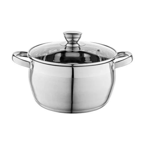FLORINA Cacerola de Acero Inoxidable (6 l) 24 cm I Ollas Cocina con Tapa de Cristal OLIVER I Apto para Lavavajillas I Olla para Pasta, Sopas I Ideal para Todo Tipo de Cocinas, Incluyendo Inducción