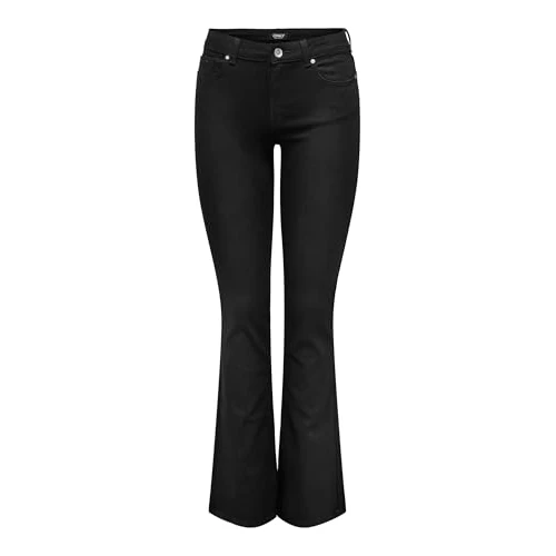 Only Jeans Donna Flared Fit ONLBLUSH Vita Media Jeans Svasati, Denim Nero, (XL) W x 34L