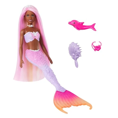 Tijdelijke aanbieding: Barbie Zeemeerminnenpop, 'Brooklyn' met Roze Haar, Stylingaccessoires, Dolfijnenvriendje en een functie die in water van kleur verandert, HRP98 van 26.99 € naar 21.49 € (20% korting)