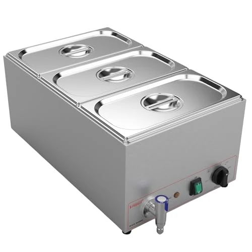 Limitiertes Angebot: Valgus Edelstahl 3 Abschnitte 16L Bain Marie Speisenwärmer Elektrische Suppenwärmer Arbeitsplatte Steamer mit Deckel und Wasserhahn für Parteien, Bankett und Catering-Events von 229.90 EUR auf 229.90 EUR (Spare 0%)