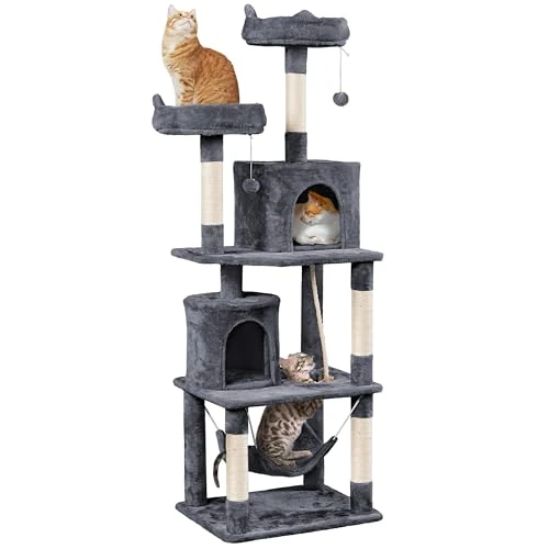 Offerta a tempo: Yaheetech Albero Tiragraffi per Gatti Adulti Grandi Medi con Giocattolo 179 cm 2 Palle Cuccia Graffiatoio in Corda Sisal Grigio Scuro - 40% da 79.99 € a 47.98 €