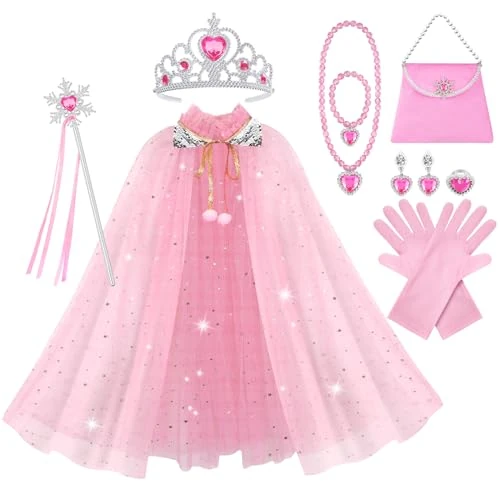 Tijdelijke aanbieding: Vicloon Prinsessenmantel-set, prinsessenmantel met kroon, toverstaf, sieraden en tas, prinsessenkleding voor kleine meisjes, prinsessenmantel voor kinderen van 3 jaar en ouder, kerst- en van 14.99 € naar 11.24 € (25% korting)