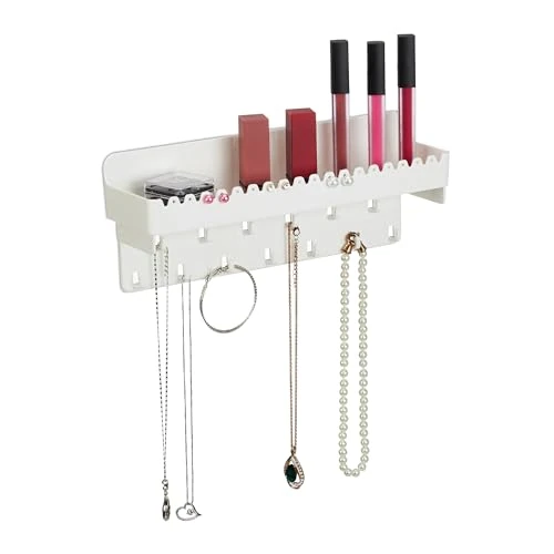 Offerta a tempo: Relaxdays Portagioie da Parete, Organizer Collane, Orecchini e Bracciali, Mensola Portatrucchi, 12 x 30 x 8 cm, Bianco - 0.00% da 23.99 € a 23.99 €
