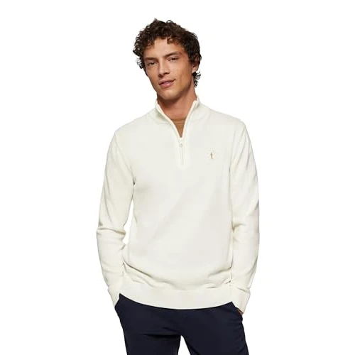 Offerta a tempo: Polo Club Maglione Beige Uomo con Mezza Cerniera - Logo Ricamato - Maglioni 100% Cotone - 21% da 69.90 € a 54.90 €