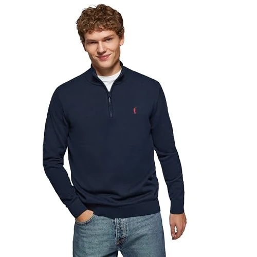 Oferta limitada: Polo Club Jersey Azul Marino con Cierre de Media Cremallera y Cuello Alto - Jersei con Logo Bordado para Hombre - Suéter Manga Larga 100% algodón de 59.90 € a 44.90 € (ahorro 25%)