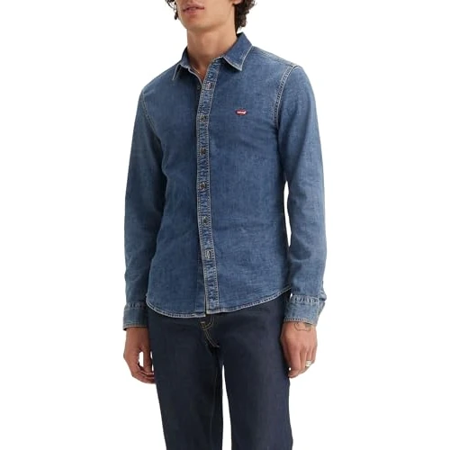Levi's Men's Long-Sleeved Battery Housemark Slim Shirt, Trinity Medium Wash, M