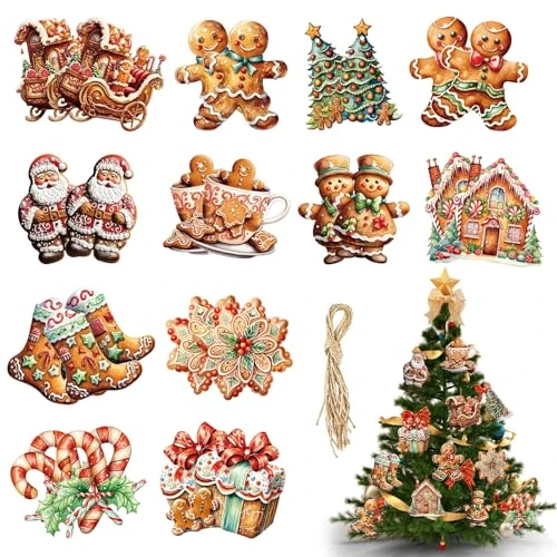 Tijdelijke aanbieding: 24 stuks kerstboomversieringen, peperkoekmannet-decoratie, peperkoekmannetje, kerstboomdecoratie met touw, peperkoek, mannetje, kersthanger, voor kerstdecoratie, huisdecoratie van 6.99 EUR naar 6.99 EUR (korting 0%)