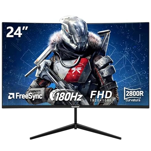 Gawfolk 24 Inch Curved Gaming Monitor 180Hz, FHD 1080p 1ms Borderless Monitor, AMD FreeSync, 178° Angle HDMI DP, Wall Mount Compatible - Black