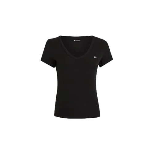 Tommy Jeans Dames TJW Slim Essential Rib V SS DW0DW17385BDS006 Overige Tops, Zwart (Zwart), XL, Zwart (zwart), XL