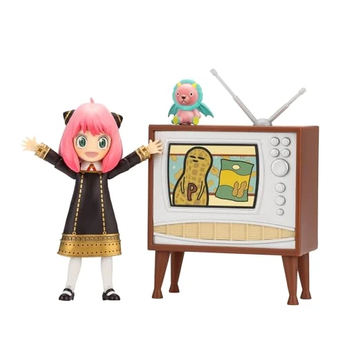 Total Anime - KAZ0005 - Anya Forger – SPYxFAMILY - Figur mit austauschbaren Gesichtern, Ersatzhänden, Teddybär und Fernseher, Figurengröße 16,5 cm