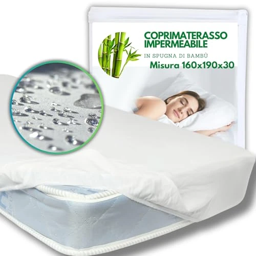 MammaVaiTra Wasserdichter Matratzenschoner aus Bambus für Doppelbett 160x190x30 cm - Kompatibel mit 160x200x25 cm