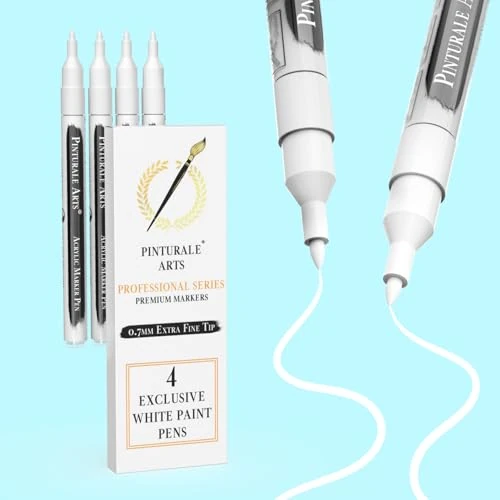 Offerta a tempo: Pinturale Arts Pennarello Acrilico Bianco | Set di 4 Pennarelli Bianchi | Pennarello Bianco Punta Fine 0,7 mm | Pennarelli Acrilici Per Ceramica, Sassi, Vetro, Legno - 64% da 10.95 € a 3.95 €