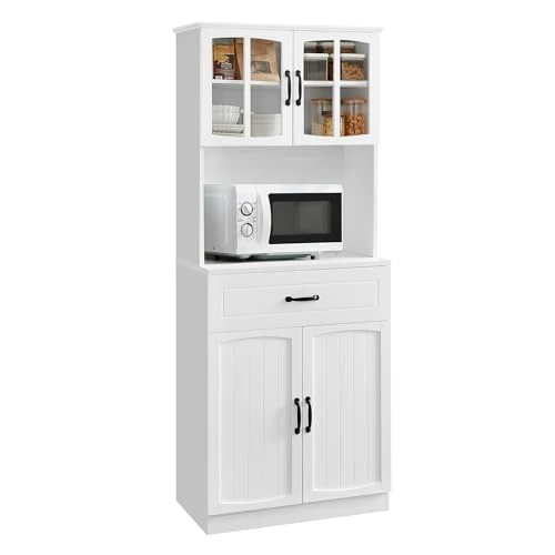 Tijdelijke aanbieding: VASAGLE Keukenkast, multifunctionele kast, opbergkast, met verstelbare planken, magnetronbestendig, lade, glazen deuren, kabelgat, moderne stijl, wit LSC361W21 van 167.99 EUR naar 167.99 EUR (korting 0%)