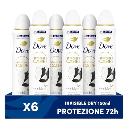 Limitiertes Angebot: Dove Advanced Care Invisible Dry Deodorant Spray mit feuchtigkeitsspendender und hautfreundlicher Formel, Anti-Flecken-Formel, trockene Haut bis zu 72 Stunden, Deodorant für Damen und Herren, 6 Stück von 29.99 EUR auf 29.99 EUR (Spare 0%)