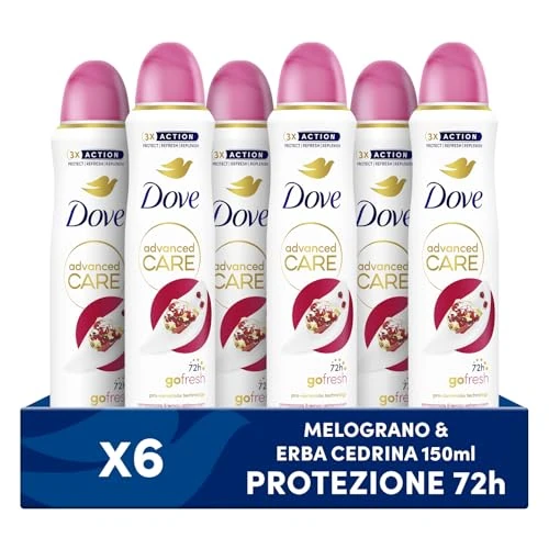 Dove Advanced Care Go Fresh Pomegranate Moisturising Skin Friendly Formula Alcohol Free Dry Skin Up to 72 Hours Deodorant for Men and Women 6 x 150ml