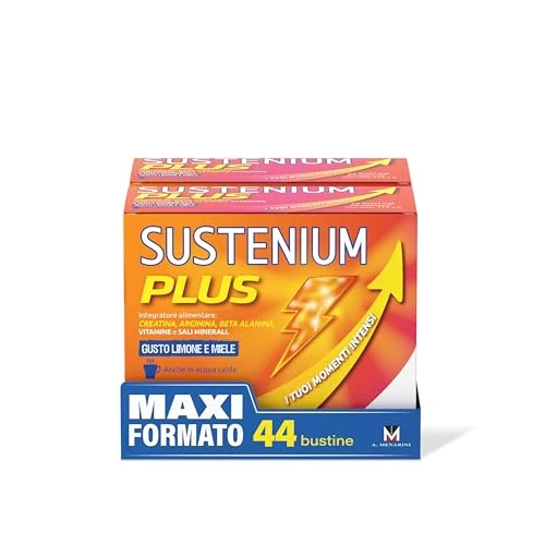 Sustenium Plus Gusto Limone e Miele - lntegratore energizzante a base di uno specifico complesso di aminoacidi, vitamine e minerali. Per la tua energia fisica e mentale. Confezione bipack 44 bustine