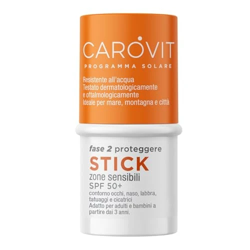Offerta a tempo: Carovit Protezione Solare Stick, SPF 50+, Protegge da UVB e UVA, Stick Solare Trasparente per Zone Sensibili, 4 ml - 26% da 10.90 € a 8.07 €