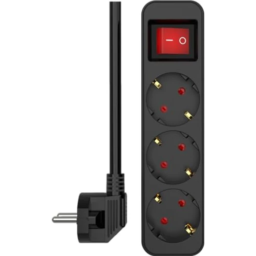 ELRO ES103S-B Regleta de 3 vías con Interruptor y Cable de 1,5 m | Alta Seguridad | Protección para niños | Enchufe a Tierra, a Prueba de Fuego | TÜV testado | Negro