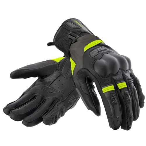 REBELHORN Range Gants de Moto pour Homme - Cuir de chèvre - Protections SAS-TEC - Inserts en Tissu - Double réglage des Poignets - Essuie-Glace au Niveau du Pouce