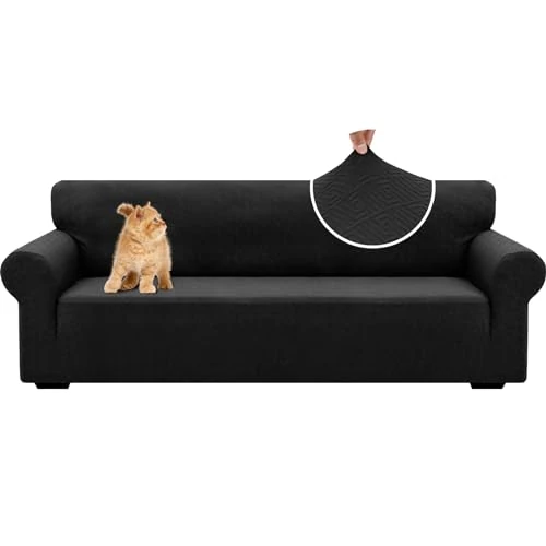 YSTELLAA Elasticas Funda Sofa 4 Plazas, Ajustables Fundas De Sofa con Reposabrazos, Fundas De Sofa Anti Gatos Arañazo, Protector Sofa, Fundas para Sofa Antideslizante Antimanchas, Negro
