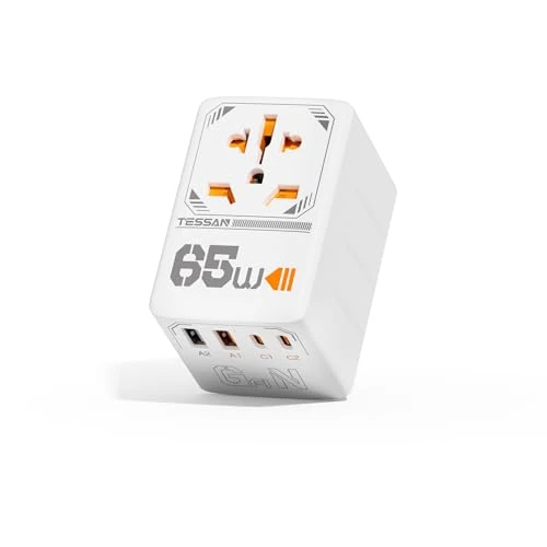 Tijdelijke aanbieding: TESSAN 65W GaN Reisadapter Wereldwijd met USB C, Snelladende USB C Adapter, Reisstekkeradapter Wereldwijd met 2 USB C en 2 USB A, Reisadapter voor EU VS VK Italië Japan Thailand Australië Canada van 52.86 EUR naar 45.99 EUR (korting 13%)