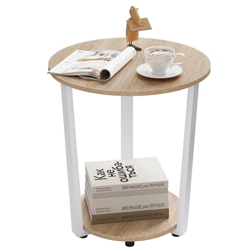 Offerta a tempo: WOLTU Tavolino da salotto Rotondo, Tavolino Divano a 2 Ripiani, Tavolo da Caffè per Soggiorno, Balcone, Camera da Letto, in Truciolare e Metallo, Rovere Chiaro, BTS13hei - 51% da 53.99 € a 26.59 €
