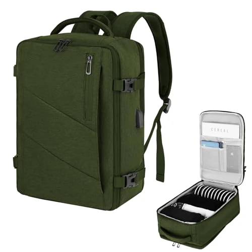 VOESLD Zaino 45x36x20 per Easyjet, Zaino da Viaggio Aereo Bagaglio a Mano Verde Zaini Porta PC Donna Uomo Impermeabile Zaino Bagaglio a Mano per Tutte le Principali Compagnie Aeree