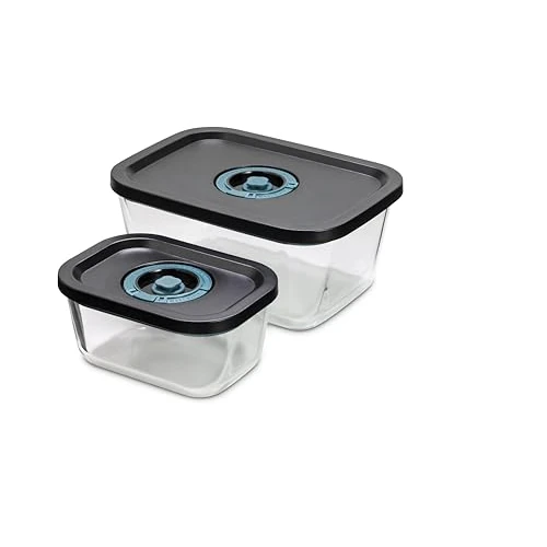 Offerta a tempo: Tognana Avantspace, set 2 contenitori rettangolari 0,47 L - 1,38 L con coperchio salva freschezza e per sottovuoto, vetro, trasparente - 37% da 37.70 € a 23.69 €