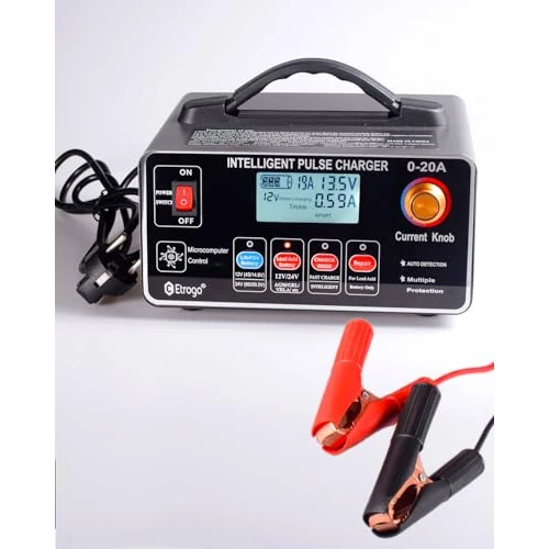Etrogo Chargeur Batterie Voitures 12V 24V Lithium, LiFePO4,(AGM/Gel/SLA) Intelligent et Automatisé 400W 20A écran LCD avec Fonction de Détection Réparation pour Moto Bateau et Coffre etc